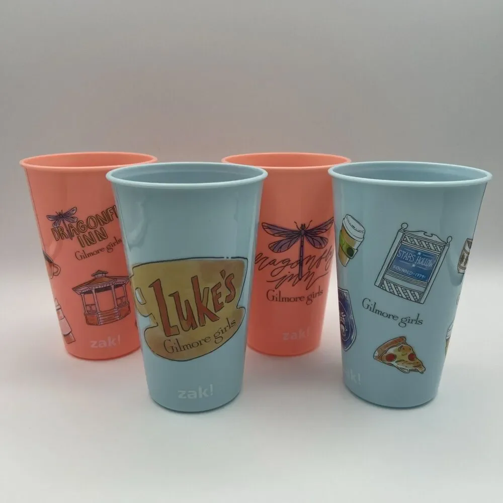 Zak - Gilmore Girls 4 Pack Cups Blue 16.5oz no lids Luke's Dragonfly Inn